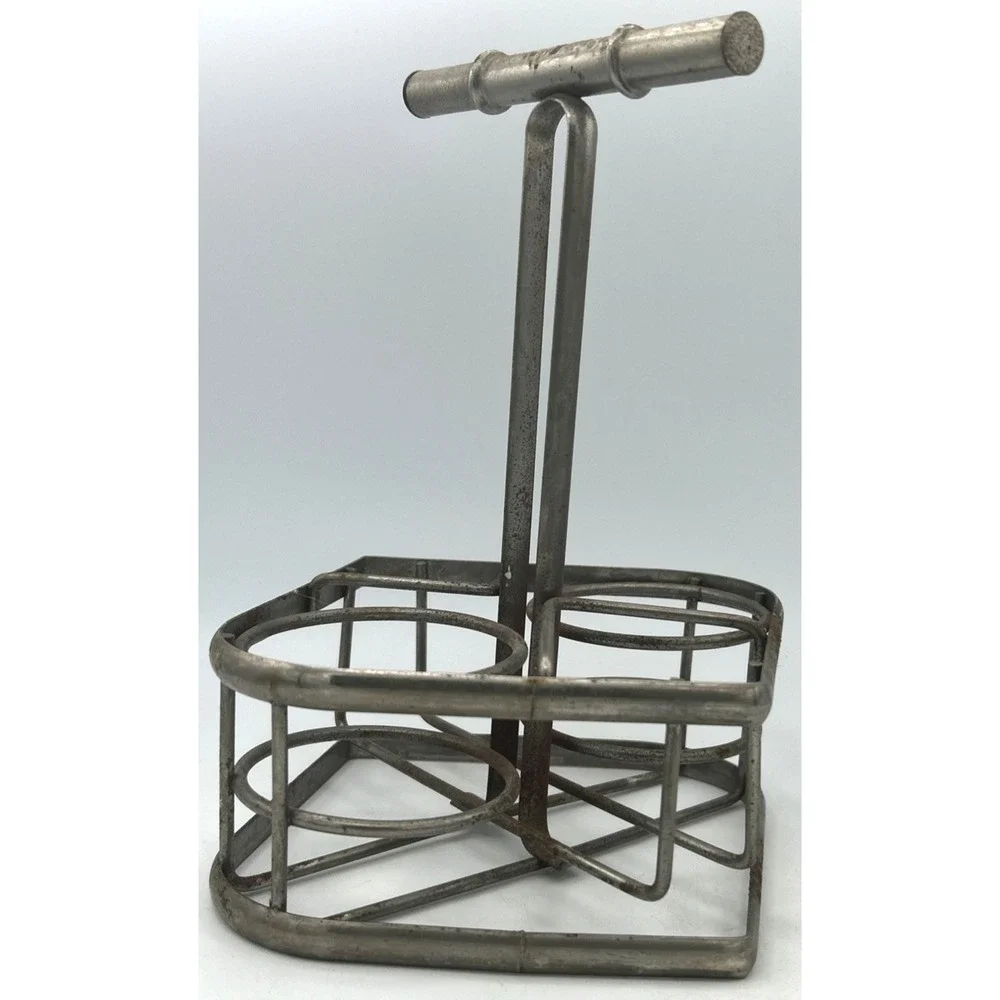 RETRO‎ VTG Metal Condiment Caddie W/Salt & Pepper Shakers & OIL VINEGAR CRUETS